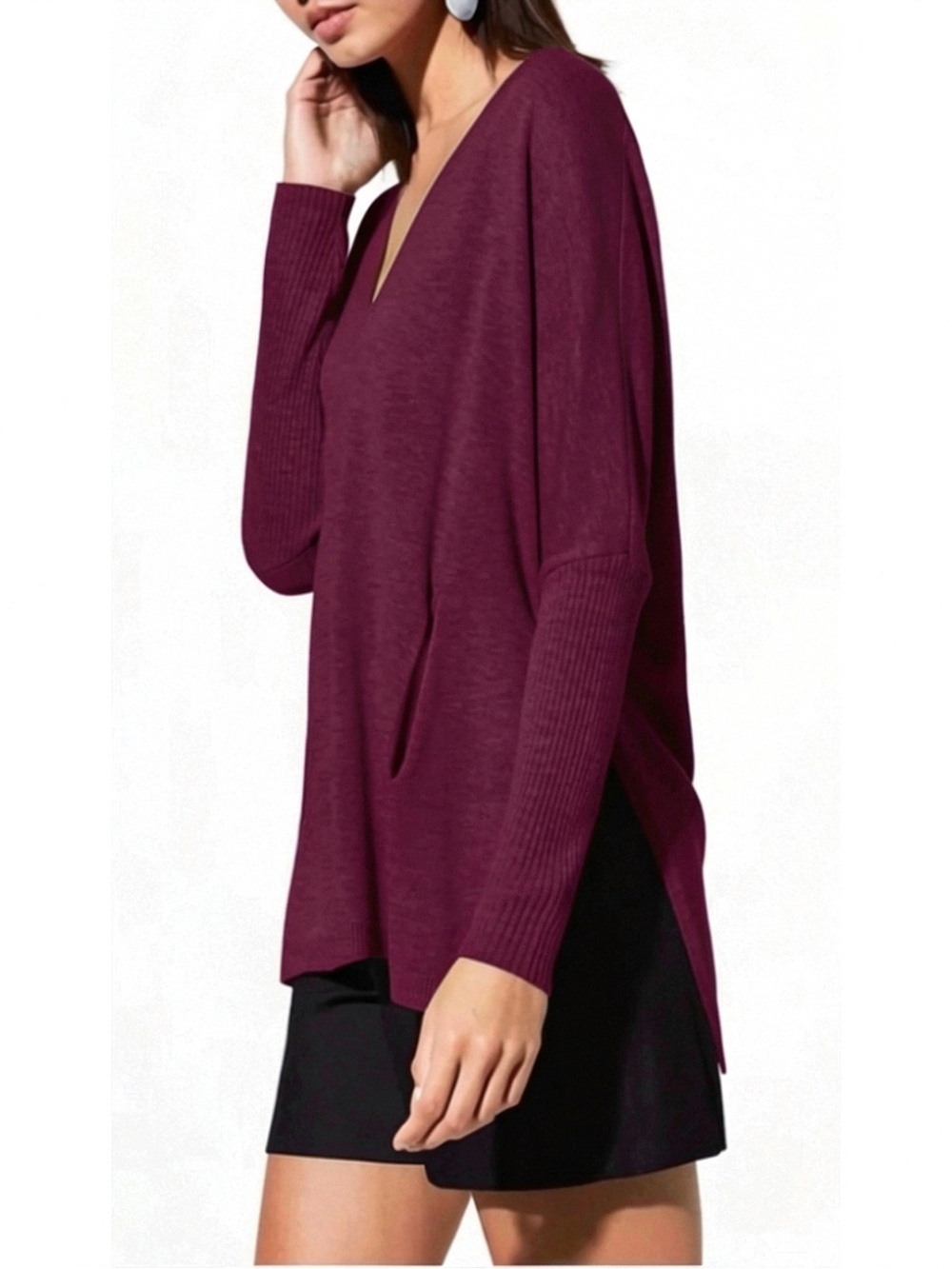 Aritzia Babaton Baylor Wool Blend Sweater Plum